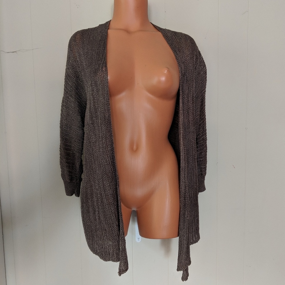 Eileen Fisher linen silk knit olive cardigan L